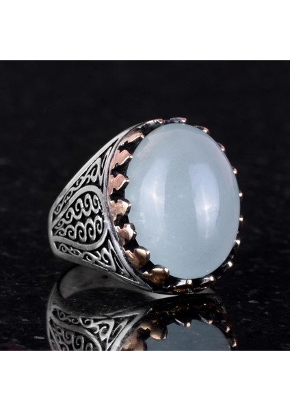 925 Ayar Katı Gümüş Erkek Yüzük - Doğal Taşlarla El Yapımı Şıklık (Cabochon Akuamarin Taşı) fırsatları