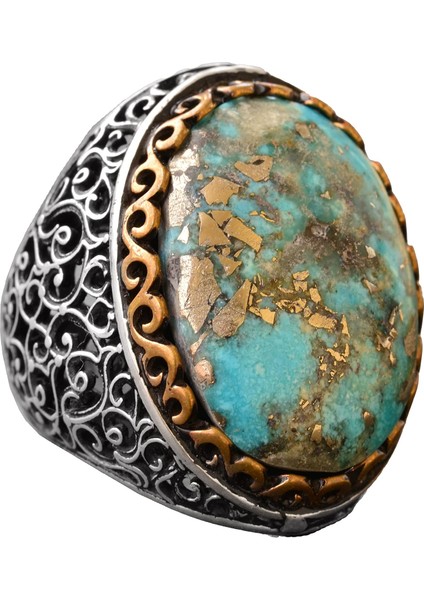 925 Ayar Gümüş Arizona Turkuaz Taşlı Erkek Yüzük - Büyük Ifadeli Taşlı Takı