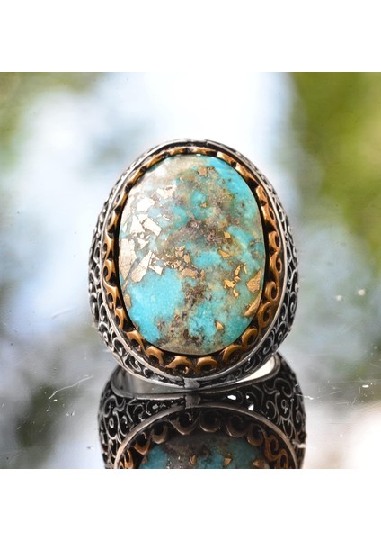 925 Ayar Gümüş Arizona Turkuaz Taşlı Erkek Yüzük - Büyük Ifadeli Taşlı Takı fiyatları