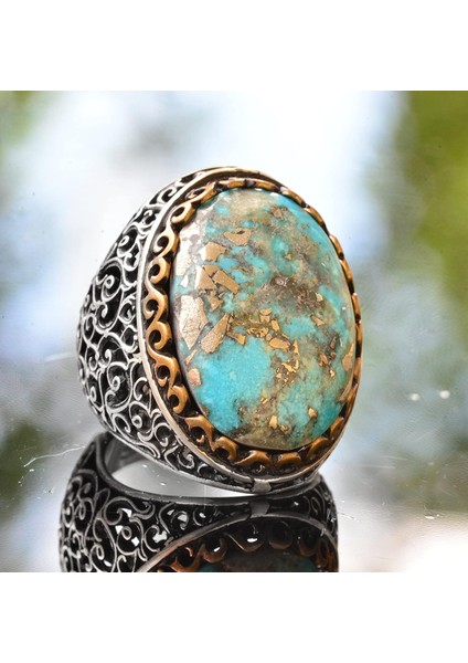 925 Ayar Gümüş Arizona Turkuaz Taşlı Erkek Yüzük - Büyük Ifadeli Taşlı Takı modelleri