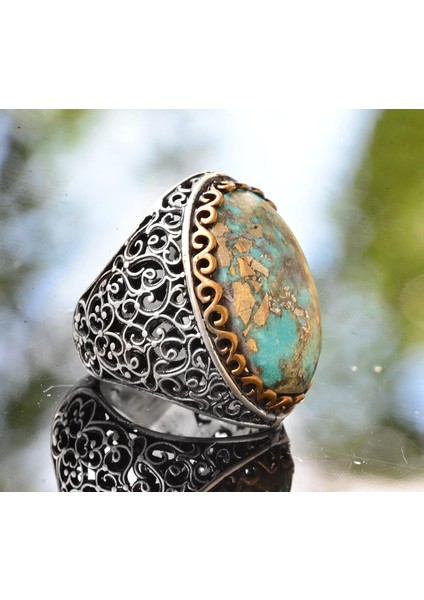 925 Ayar Gümüş Arizona Turkuaz Taşlı Erkek Yüzük - Büyük Ifadeli Taşlı Takı fırsatları