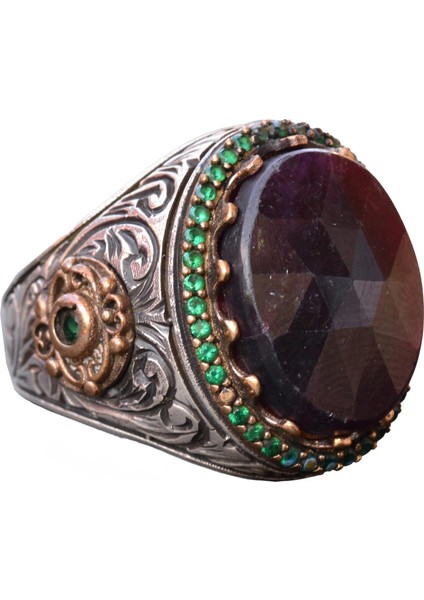 Kırmızı Safir Taşlı Yüzük, 13.70 Karat, Safir Yüzük, Kral Yüzüğü, Erkekler Için Gümüş Yüzük
