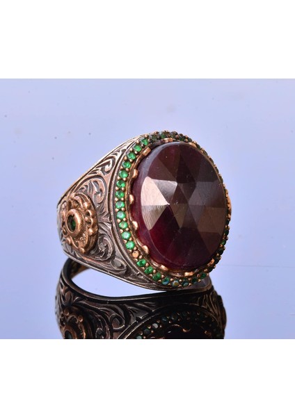 Kırmızı Safir Taşlı Yüzük, 13.70 Karat, Safir Yüzük, Kral Yüzüğü, Erkekler Için Gümüş Yüzük