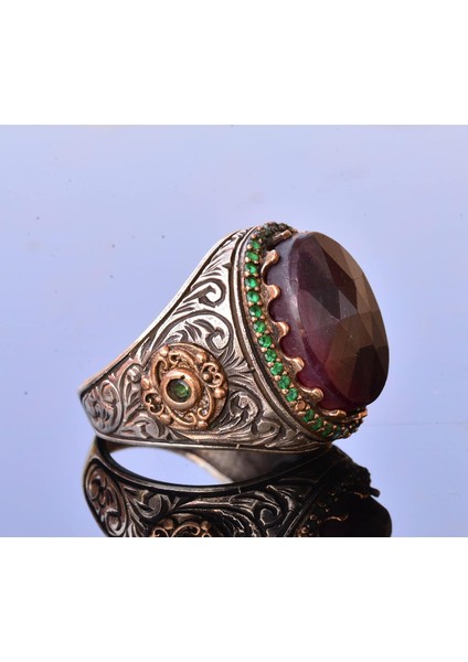 Kırmızı Safir Taşlı Yüzük, 13.70 Karat, Safir Yüzük, Kral Yüzüğü, Erkekler Için Gümüş Yüzük