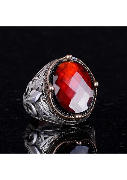 925 Ayar Gümüş Yüzükler Premium Üretilmiş Taşlarla (Granat Üretilmiş Taş) fiyatları
