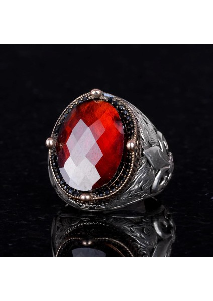 925 Ayar Gümüş Yüzükler Premium Üretilmiş Taşlarla (Granat Üretilmiş Taş) fırsatları