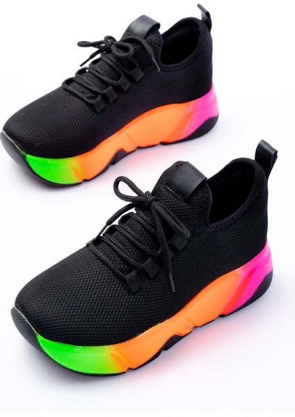 RS-400 Siyah Bağcıklı Fileli Renkli Taban Günlük Kadın Spor modelleri