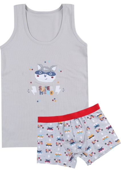 Erkek Çocuk Pamuklu Uzay Baskılı Atlet Boxer Takım