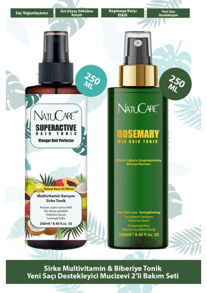 Natucare Sirke Multivitamin Tonik ve Biberiye Tonik Saç Yoğunlaştırıcı 2'li Bakım Seti