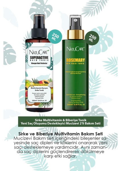 Natucare Sirke Multivitamin Tonik ve Biberiye Tonik Saç Yoğunlaştırıcı 2'li Bakım Seti fiyatları