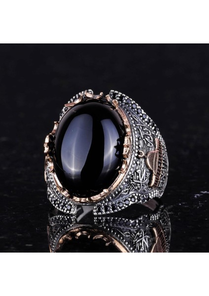 925 Ayar Gümüş Yüzük, Islami Cabochon Oniks Taşlı Erkek Yüzük modelleri