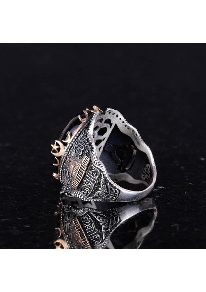 925 Ayar Gümüş Yüzük, Islami Cabochon Oniks Taşlı Erkek Yüzük indirimleri