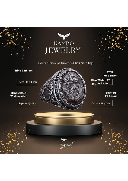 925 Ayar Gümüş Erkek Viking Savaşçı Yüzük - Cesur ve Tarihi Tasarım, Günlük Kullanım ve Özel Günler Için Ideal fiyatları