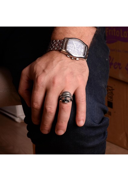 Soğuk Kafatası Şapkalı Gümüş Biker Yüzüğü, Gotik Kafatası Yüzüğü, 925 Ayar Gümüş Yüzük fiyatları
