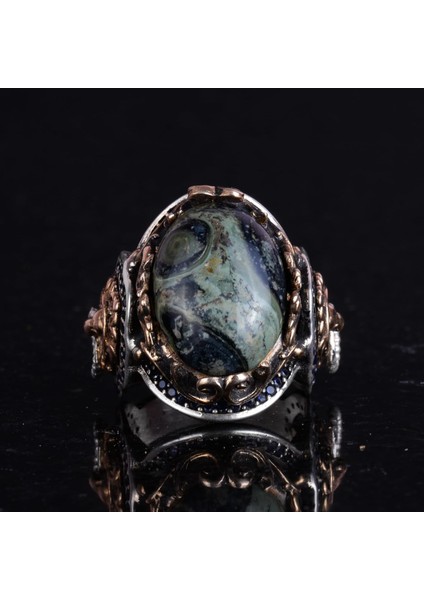 El Yapımı Yeşil Göz Taşlı Yüzük, Aslan Gümüş Baş Yüzük - Canlı 925 Ayar Sert Gümüş Erkek Yüzüğü - Doğal Vigor Tasarımı fırsatları