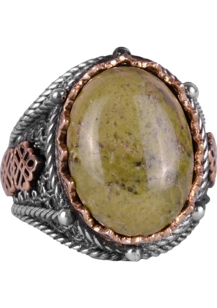 Doğal Unakite Taşı Yüzük, El Yapımı 925K Sert Gümüş Erkek Yüzük, Sanatsal Tasarım