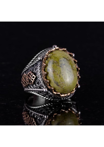 Doğal Unakite Taşı Yüzük, El Yapımı 925K Sert Gümüş Erkek Yüzük, Sanatsal Tasarım fırsatları