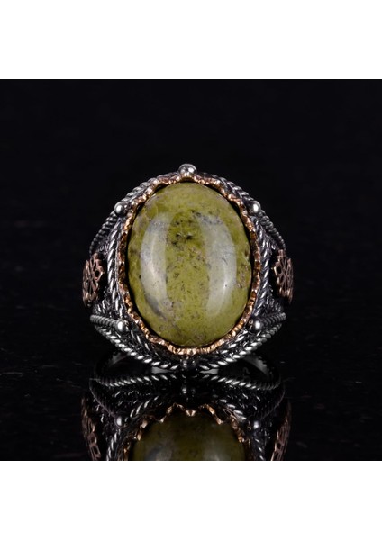 Doğal Unakite Taşı Yüzük, El Yapımı 925K Sert Gümüş Erkek Yüzük, Sanatsal Tasarım indirimleri
