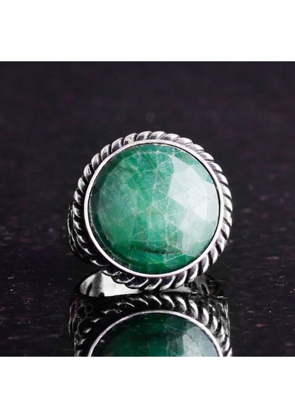 Doğal Taş Yüzük - 925 Ayar Katı Gümüş Erkek Yüzük Zümrüt ile modelleri