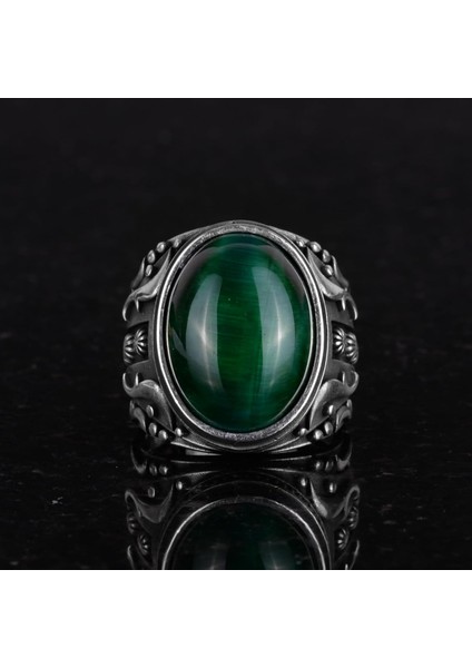 Yeşil Kedi Gözü Yapay Taş Yüzük, 925 Ayar Gümüş Yüzük, Tasarım Gümüş Erkek Yüzüğü fiyatları