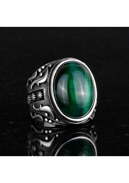Yeşil Kedi Gözü Yapay Taş Yüzük, 925 Ayar Gümüş Yüzük, Tasarım Gümüş Erkek Yüzüğü modelleri