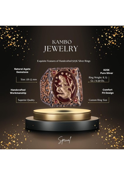 Doğal Akik Taş Yüzük - 925 Ayar Gümüş Erkek Yüzük - Kabile Figürü fiyatları