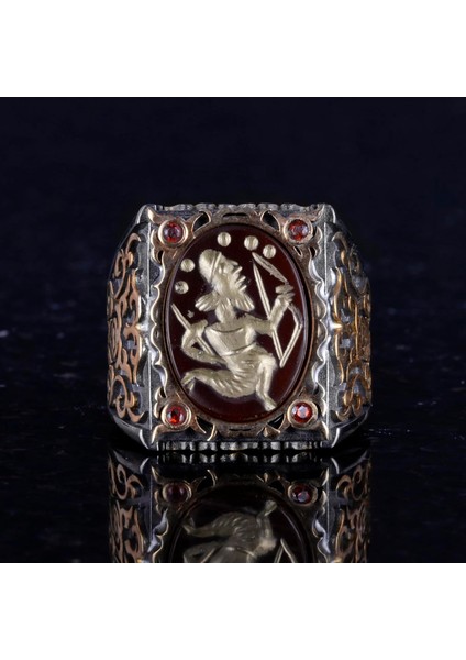 Doğal Akik Taş Yüzük - 925 Ayar Gümüş Erkek Yüzük - Kabile Figürü fırsatları