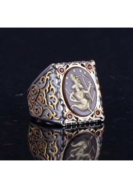 Doğal Akik Taş Yüzük - 925 Ayar Gümüş Erkek Yüzük - Kabile Figürü indirimleri
