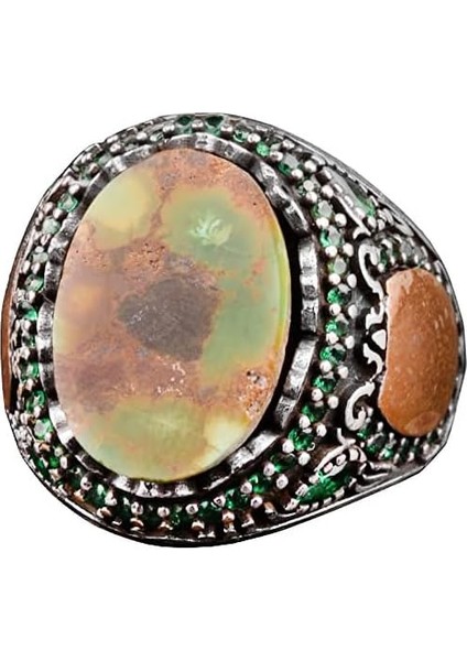 Doğal Arizona Turkuaz Taş Yüzük, Minimalist Yüzük, 925 Ayar Gümüş Erkek Yüzüğü (Stil-6)