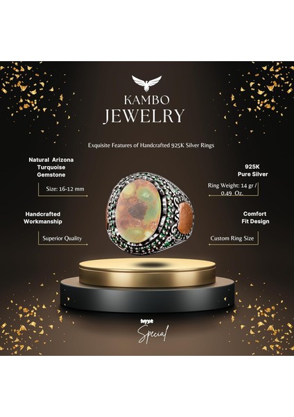 Doğal Arizona Turkuaz Taş Yüzük, Minimalist Yüzük, 925 Ayar Gümüş Erkek Yüzüğü (Stil-6) fiyatları