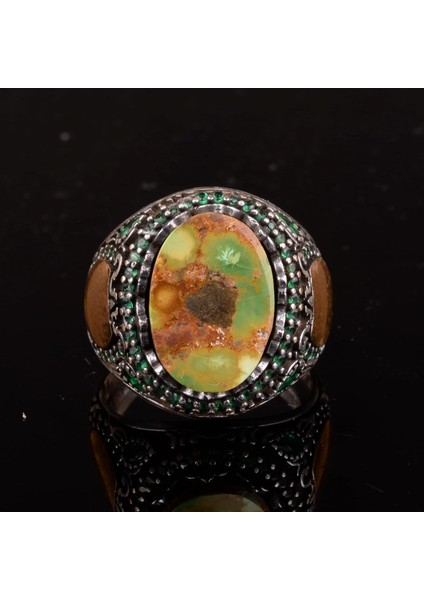 Doğal Arizona Turkuaz Taş Yüzük, Minimalist Yüzük, 925 Ayar Gümüş Erkek Yüzüğü (Stil-6) modelleri