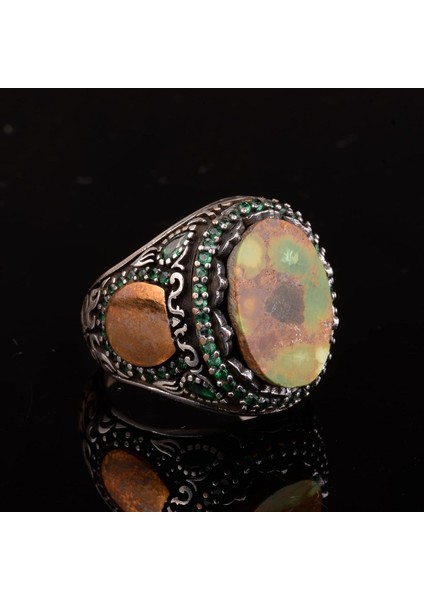 Doğal Arizona Turkuaz Taş Yüzük, Minimalist Yüzük, 925 Ayar Gümüş Erkek Yüzüğü (Stil-6) fırsatları