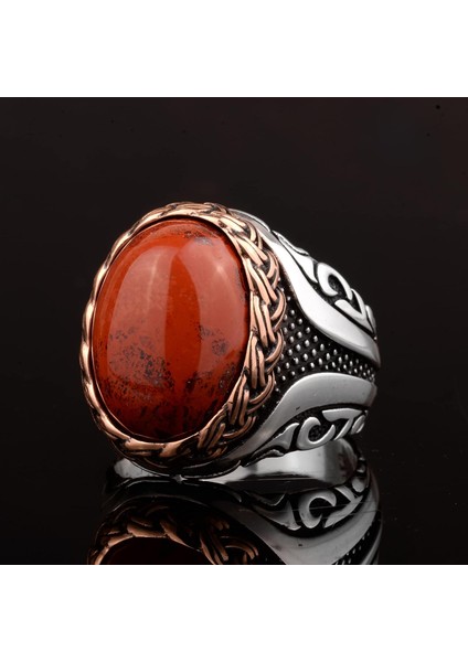 Doğal Kan Taşı Taşlı, El Yapımı Yüzük, Sterling Gümüş Erkek Yüzüğü fiyatları