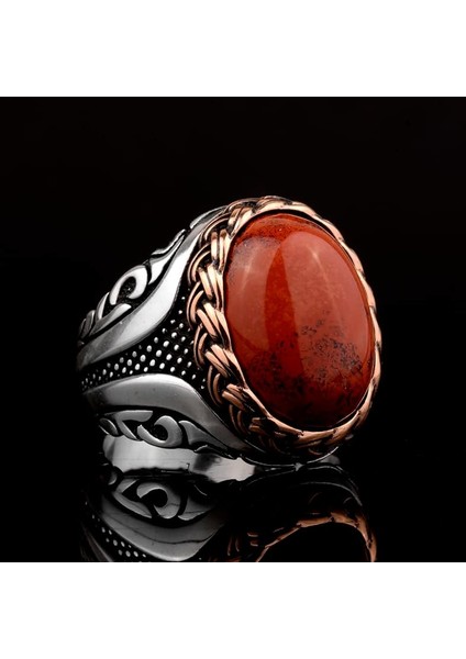 Doğal Kan Taşı Taşlı, El Yapımı Yüzük, Sterling Gümüş Erkek Yüzüğü fırsatları