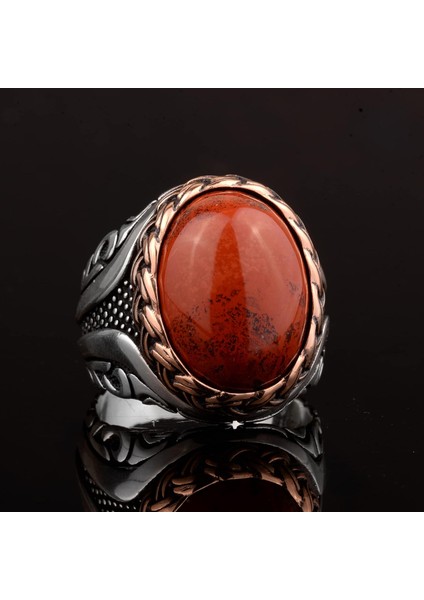 Doğal Kan Taşı Taşlı, El Yapımı Yüzük, Sterling Gümüş Erkek Yüzüğü indirimleri