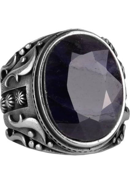 Doğal Safir Taş Yüzük, 925 Ayar Gümüş Yüzük, Tasarım Gümüş Erkek Yüzüğü