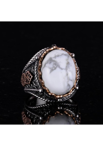 Gerçek Doğal Howlite Taş Yüzük, 925 Ayar Katı Gümüş Erkek Yüzüğü fiyatları