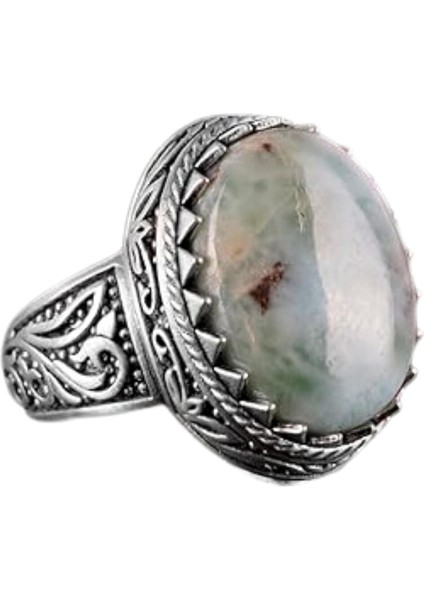 El Yapımı Larimar Taşlı Yüzük - Sakin 925K Katı Gümüş Erkek Yüzüğü - Okyanus Sakinliği Tasarımı