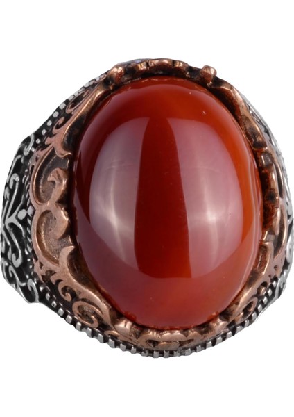 Doğal Akik Taş El Yapımı Yüzük - 925 Ayar Gümüş El Yapımı Yüzük - Şık Yüzük