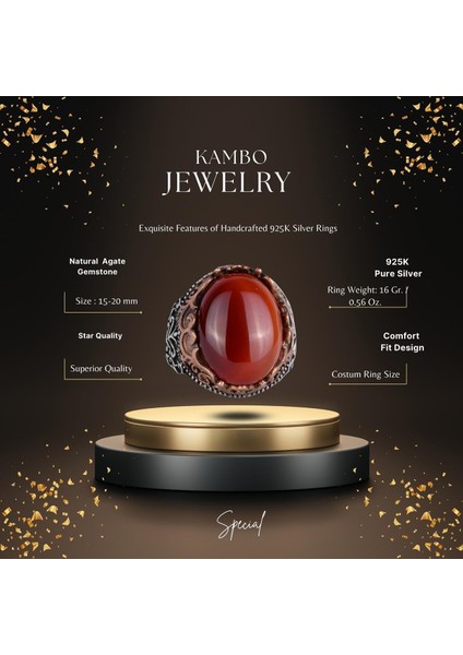 Doğal Akik Taş El Yapımı Yüzük - 925 Ayar Gümüş El Yapımı Yüzük - Şık Yüzük fiyatları