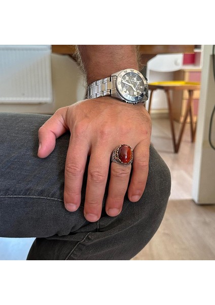 Doğal Akik Taş El Yapımı Yüzük - 925 Ayar Gümüş El Yapımı Yüzük - Şık Yüzük modelleri