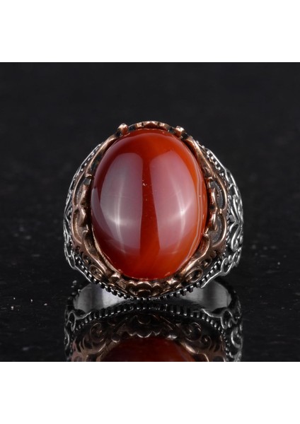 Doğal Akik Taş El Yapımı Yüzük - 925 Ayar Gümüş El Yapımı Yüzük - Şık Yüzük fırsatları