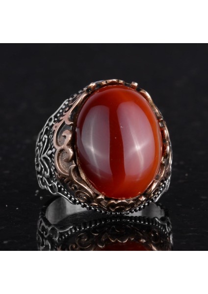 Doğal Akik Taş El Yapımı Yüzük - 925 Ayar Gümüş El Yapımı Yüzük - Şık Yüzük indirimleri