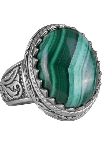 El Yapımı Malakit Taş Yüzük - Canlı 925K Katı Gümüş Erkek Yüzüğü - Şifa Enerjisi Tasarımı