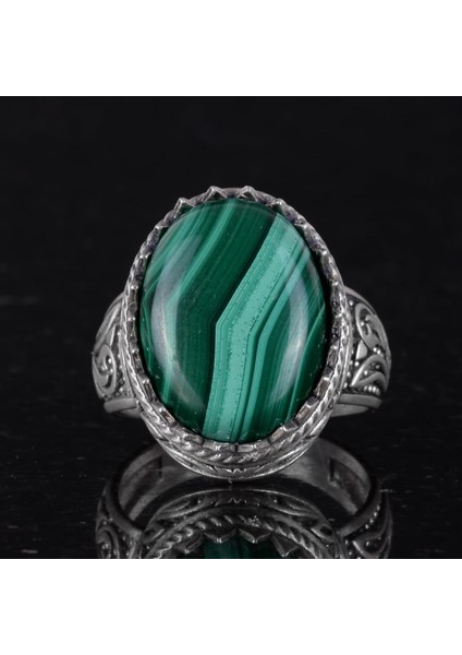 El Yapımı Malakit Taş Yüzük - Canlı 925K Katı Gümüş Erkek Yüzüğü - Şifa Enerjisi Tasarımı fiyatları