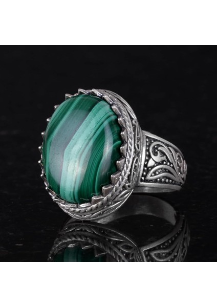El Yapımı Malakit Taş Yüzük - Canlı 925K Katı Gümüş Erkek Yüzüğü - Şifa Enerjisi Tasarımı fırsatları
