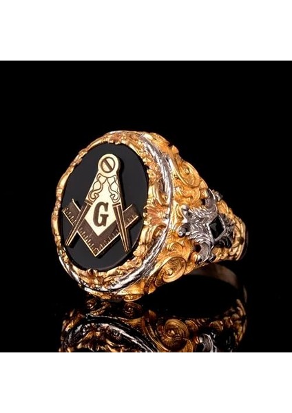 Usta Masonik Yüzük - 925 Ayar Gümüş, Altın Kaplama Siyah Obsidan, Mason Sembolü, Kelt Tasarımı Spiritüel Erkek Takısı (Özel) fırsatları
