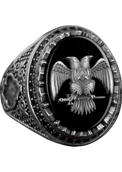 925 Ayar Gümüş Çift Başlı Kartal Simgesi ile Erkek Yüzük - Erkekler Için Sembolik ve Güçlü Takı