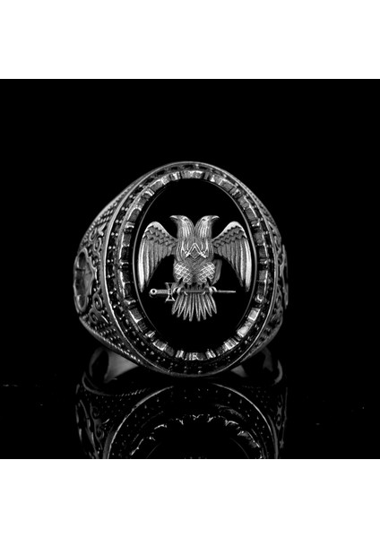925 Ayar Gümüş Çift Başlı Kartal Simgesi ile Erkek Yüzük - Erkekler Için Sembolik ve Güçlü Takı fiyatları