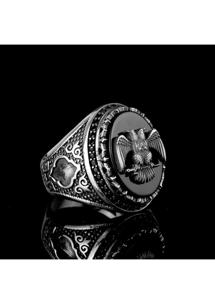 925 Ayar Gümüş Çift Başlı Kartal Simgesi ile Erkek Yüzük - Erkekler Için Sembolik ve Güçlü Takı fırsatları